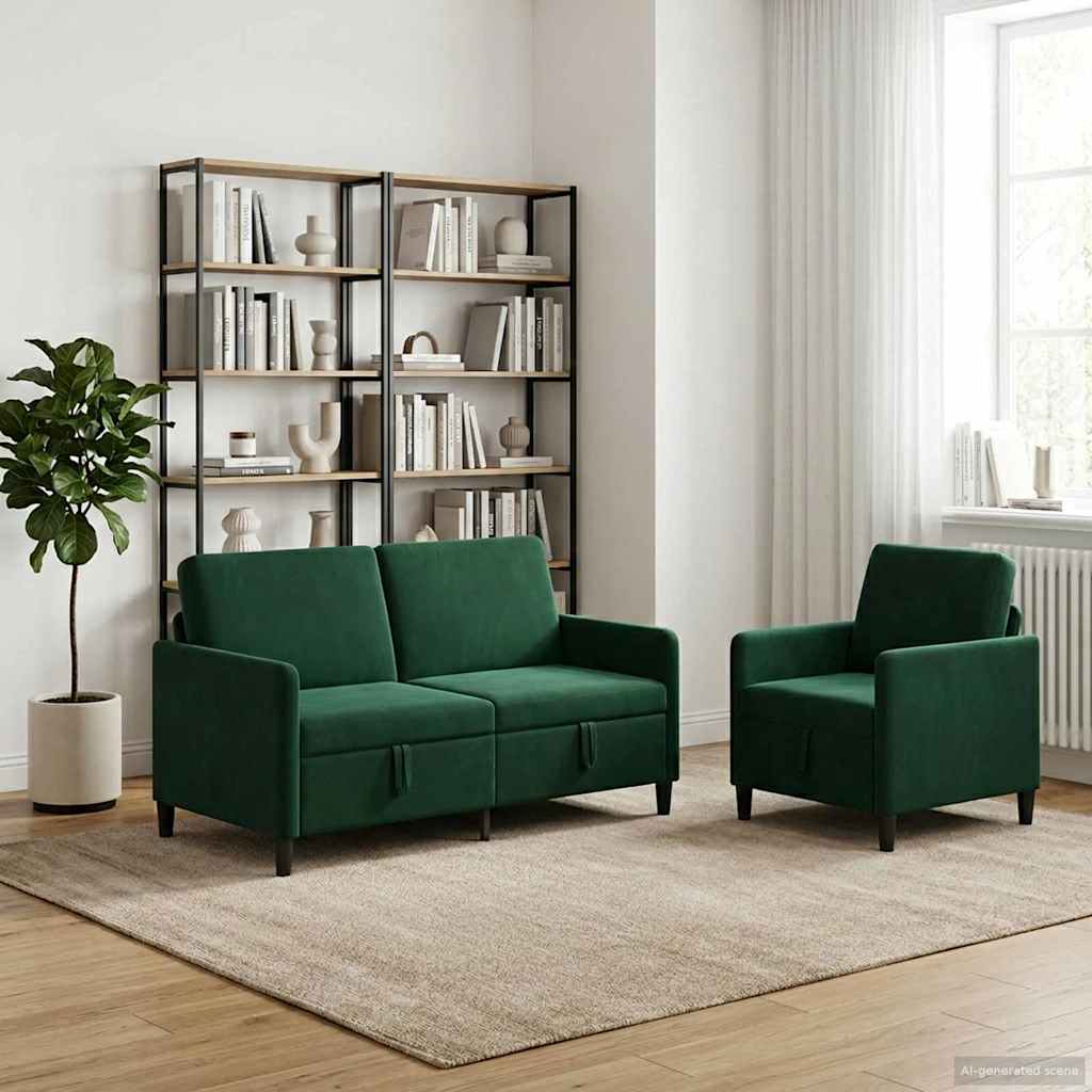 Bankenset met opbergruimte 2 st Donkergroen Polyester is nu te koop bij PeponiXL, paradijselijk wonen!