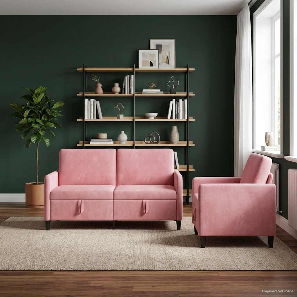 Bankenset met opbergruimte 2 st Roze Polyester is nu te koop bij PeponiXL, paradijselijk wonen!