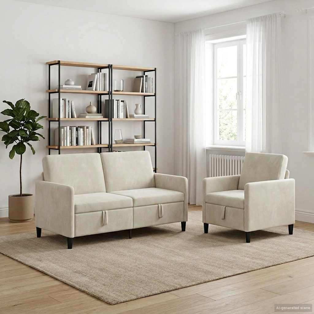 Bankenset met opbergruimte 2 st Crèmekleurig Polyester is nu te koop bij PeponiXL, paradijselijk wonen!