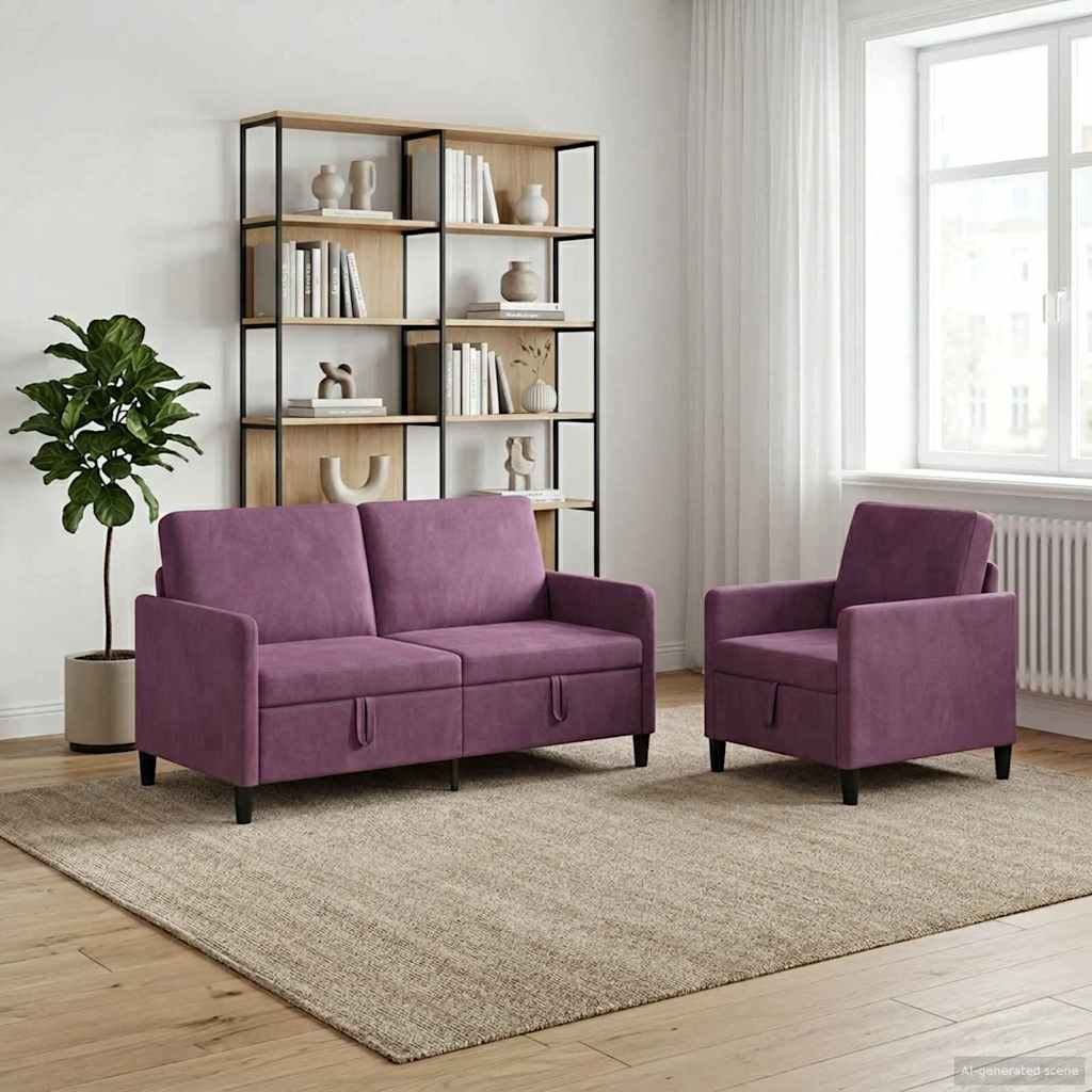 Bankenset met opbergruimte 2 st Paars Polyester is nu te koop bij PeponiXL, paradijselijk wonen!