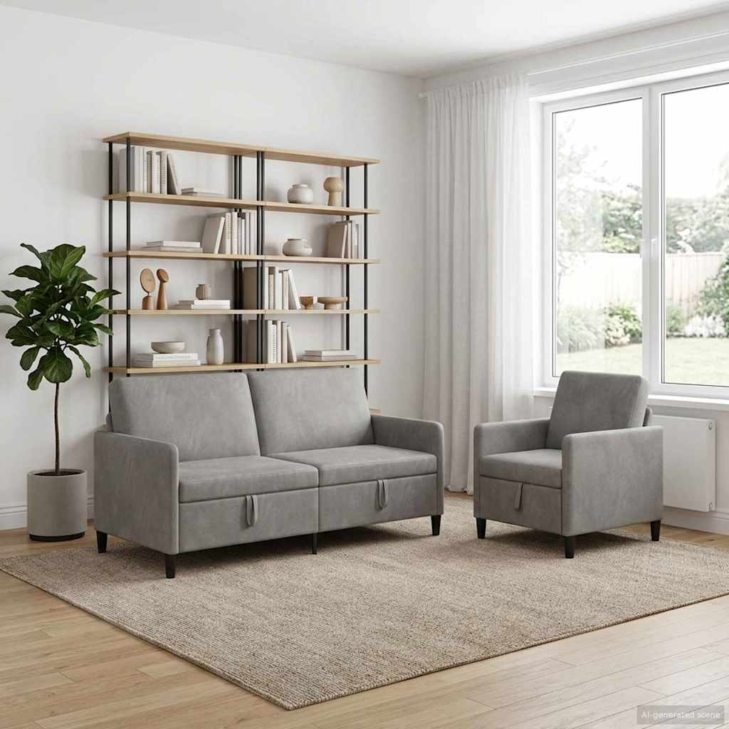 Bankenset met opbergruimte 2 st Lichtgrijs Polyester is nu te koop bij PeponiXL, paradijselijk wonen!