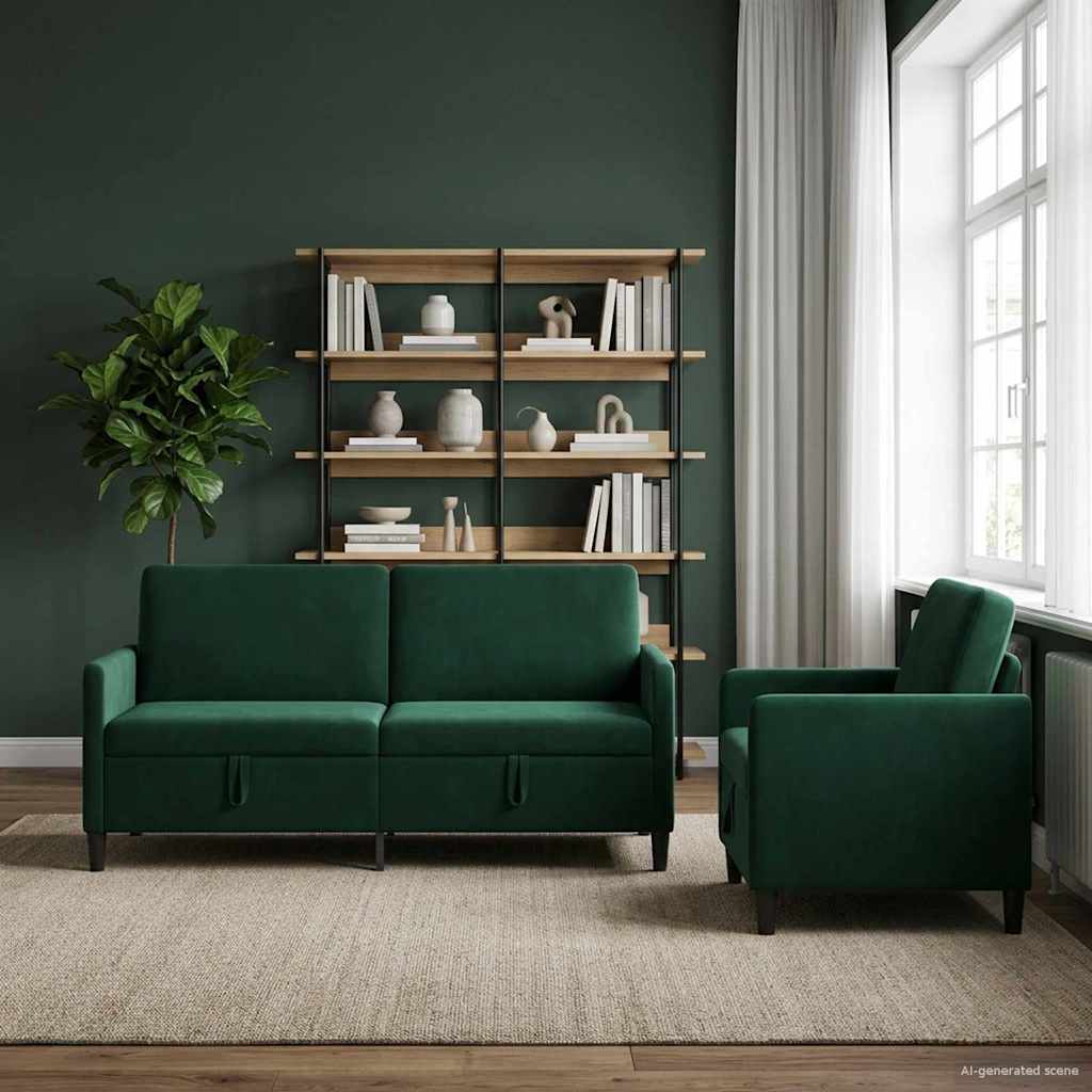 Bankenset met opbergruimte 2 st Donkergroen Polyester is nu te koop bij PeponiXL, paradijselijk wonen!