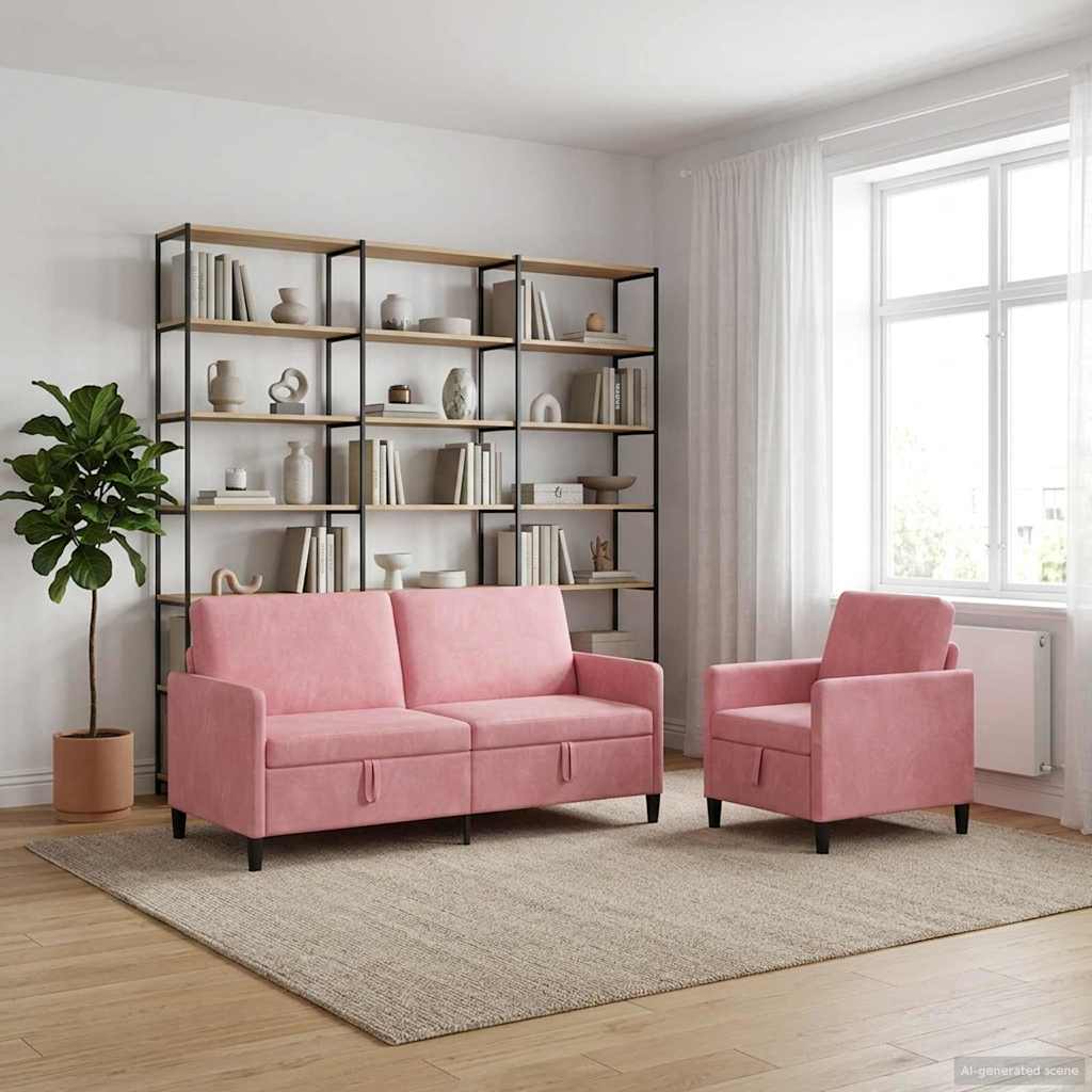 Bankenset met opbergruimte 2 st Roze Polyester is nu te koop bij PeponiXL, paradijselijk wonen!