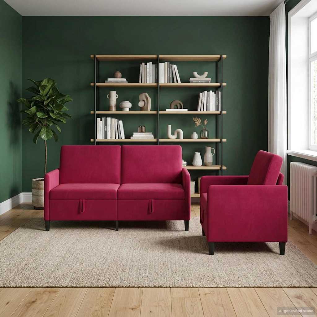 Bankenset met opbergruimte 2 st Wijnrood Polyester is nu te koop bij PeponiXL, paradijselijk wonen!