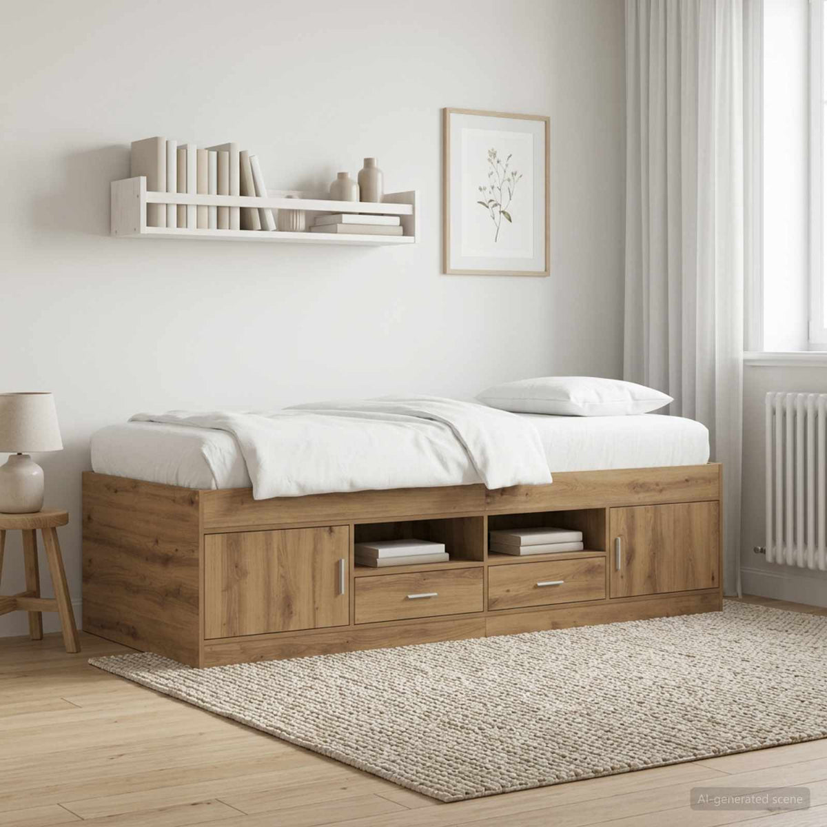Bedframe met opslag Artisanaal eiken 80 x 200 cm Bewerkt hout is nu te koop bij PeponiXL, paradijselijk wonen!