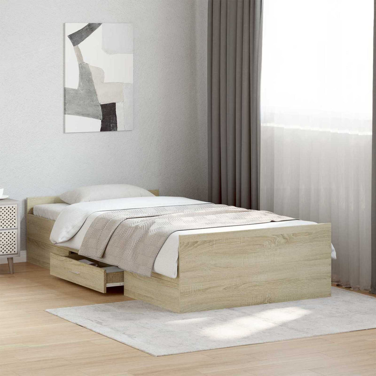 Bedframe met opslag Sonoma Eiken 80 x 200 cm Bewerkt hout is nu te koop bij PeponiXL, paradijselijk wonen!
