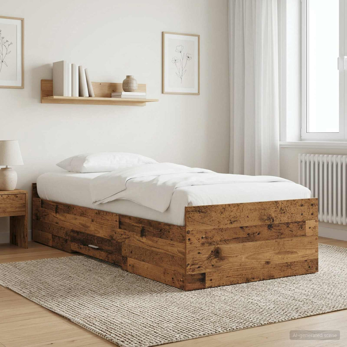 Bedframe met opslag met lade Oud hout 80 x 200 cm Bewerkt hout is nu te koop bij PeponiXL, paradijselijk wonen!