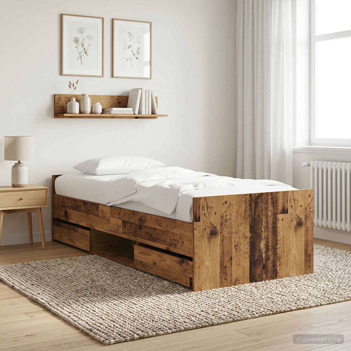 Bedframe met lade met hoofdeinde Oud hout Bewerkt hout is nu te koop bij PeponiXL, paradijselijk wonen!