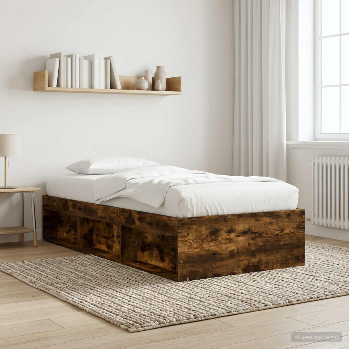 Bedframe met opslag Gerookt eiken 80 x 200 cm Bewerkt hout is nu te koop bij PeponiXL, paradijselijk wonen!