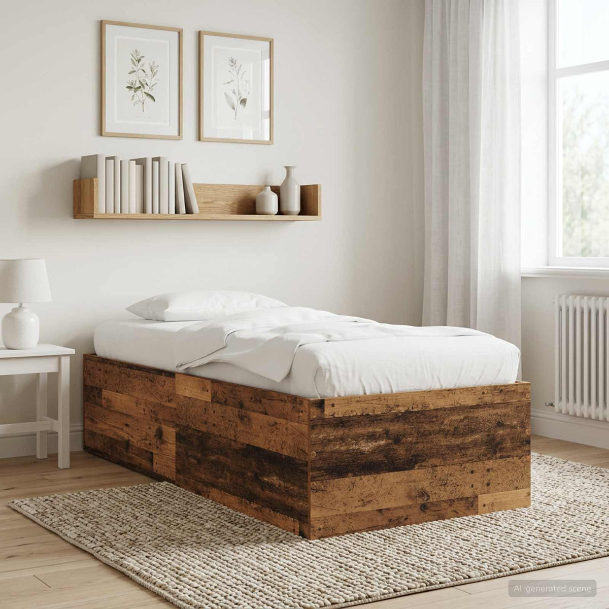 Vloerbedframe Oud hout 80 x 200 cm Bewerkt hout is nu te koop bij PeponiXL, paradijselijk wonen!