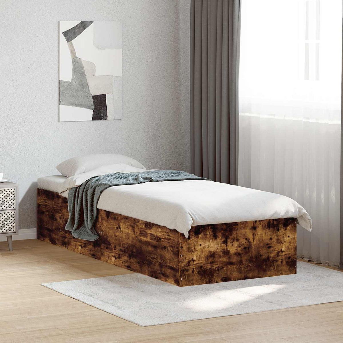 Vloerbedframe Gerookt eiken 80 x 200 cm Bewerkt hout is nu te koop bij PeponiXL, paradijselijk wonen!