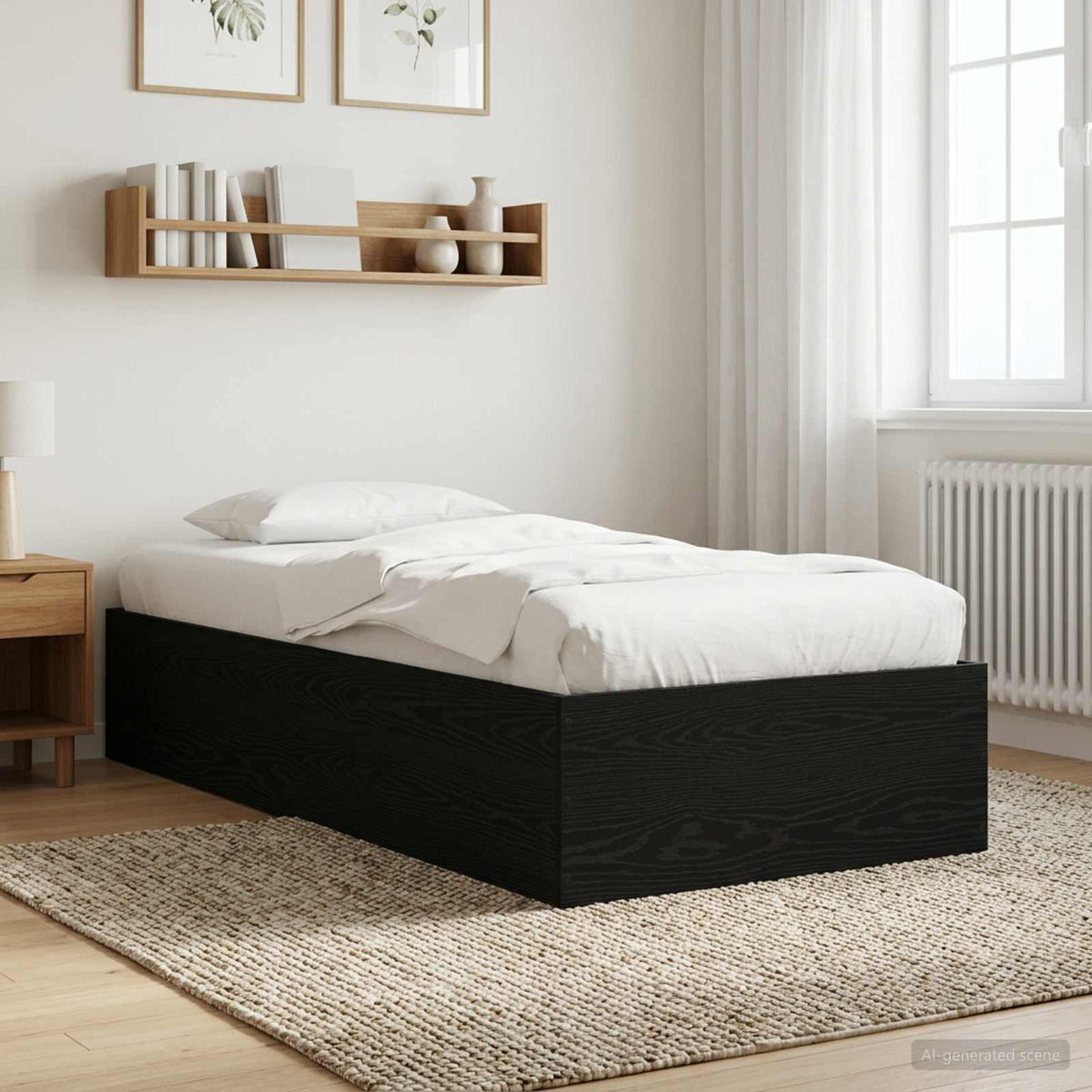 Vloerbedframe Zwart eiken 80 x 200 cm Bewerkt hout is nu te koop bij PeponiXL, paradijselijk wonen!