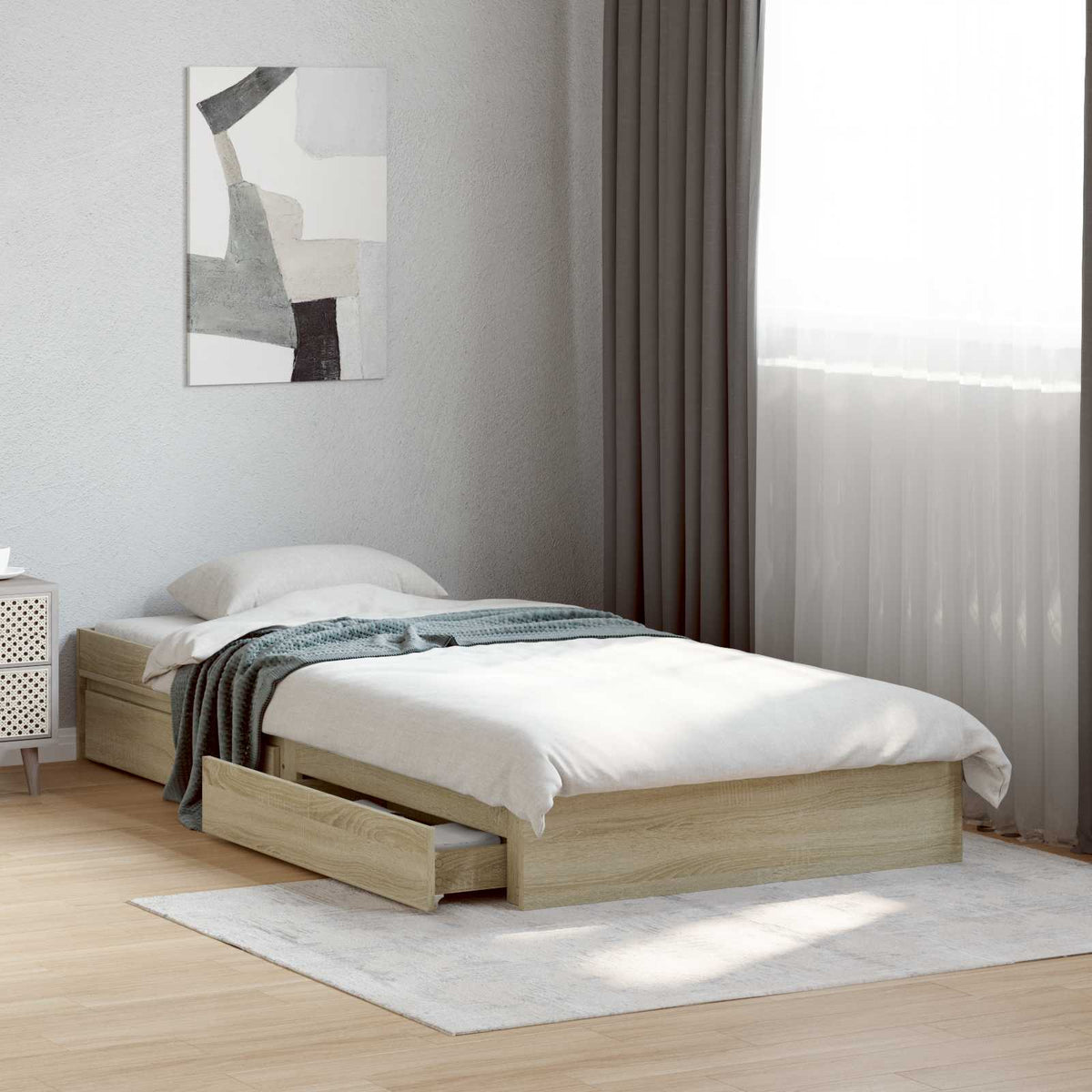 Bedframe met opslag Sonoma Eiken 80 x 200 cm Bewerkt hout is nu te koop bij PeponiXL, paradijselijk wonen!