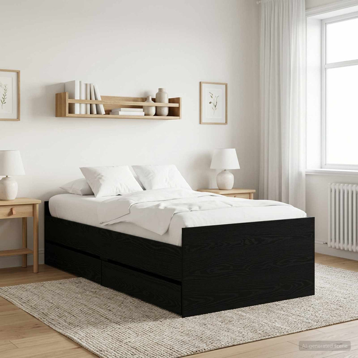 Bedframe met lade met opslag Zwart eiken Massief grenenhout is nu te koop bij PeponiXL, paradijselijk wonen!
