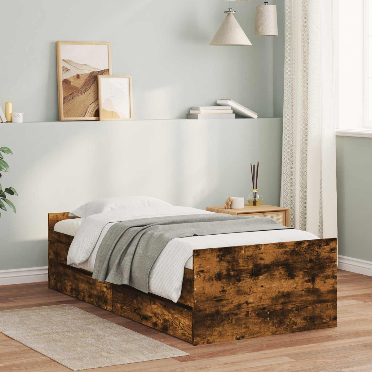Bedframe Gerookt eiken Bewerkt hout is nu te koop bij PeponiXL, paradijselijk wonen!