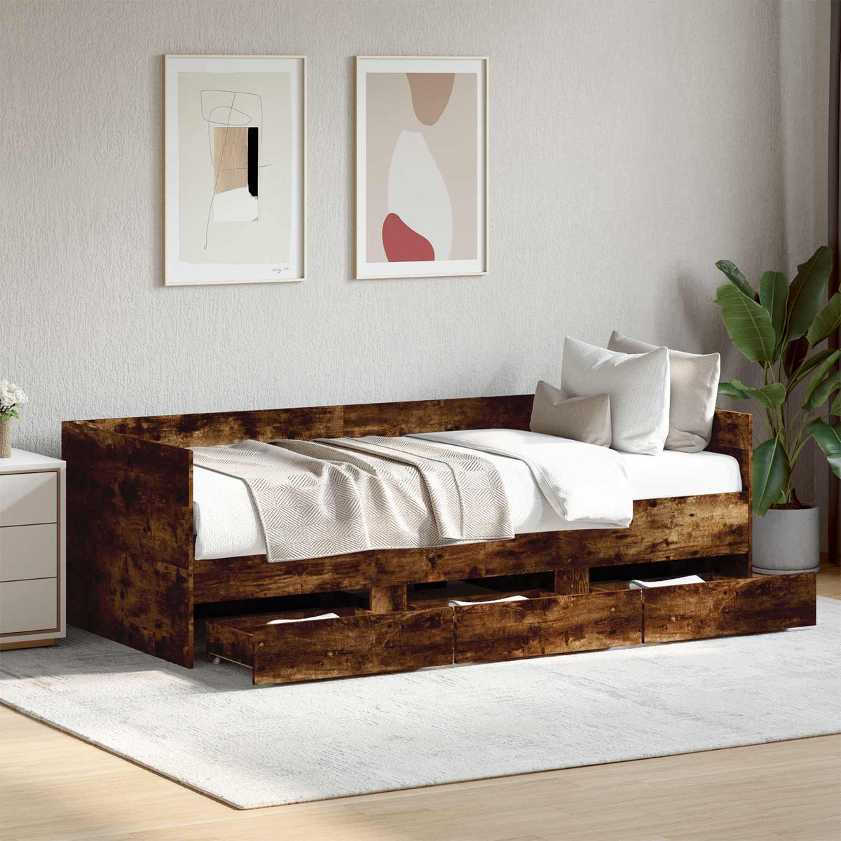 Dagbed met lade met hoofdeinde Gerookt eiken Bewerkt hout is nu te koop bij PeponiXL, paradijselijk wonen!
