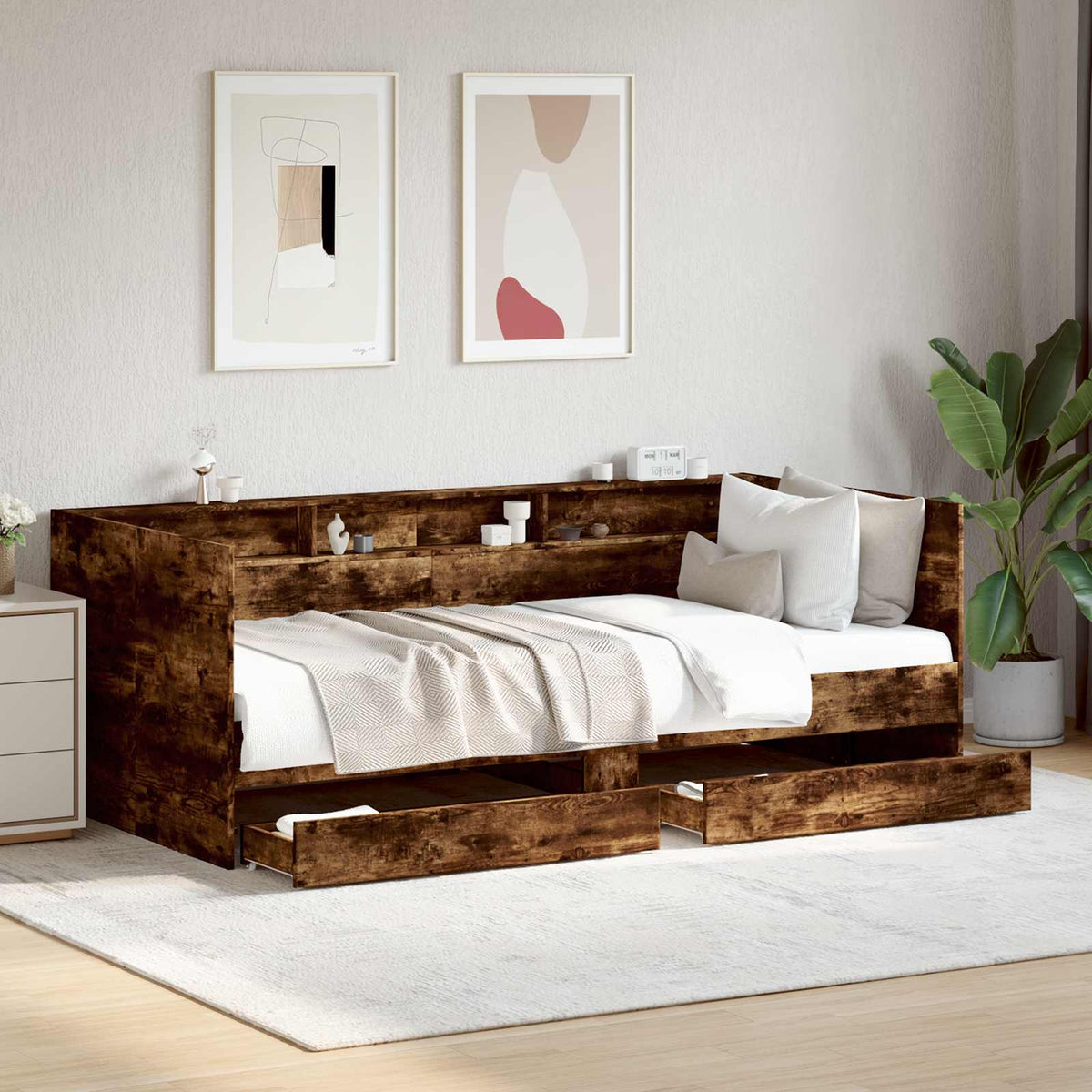Dagbed met lade met plank met opslag Gerookt eiken Bewerkt hout is nu te koop bij PeponiXL, paradijselijk wonen!