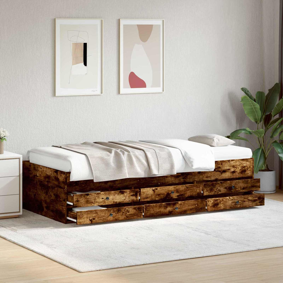 Bedframe met opslag Gerookt eiken 80 x 200 cm Bewerkt hout is nu te koop bij PeponiXL, paradijselijk wonen!