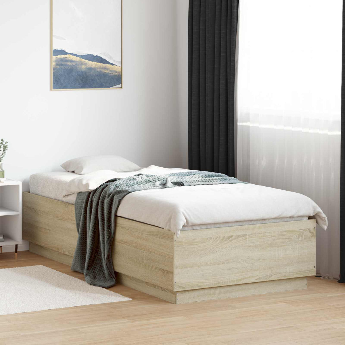 Bedframe Sonoma Eiken 80 x 200 cm Bewerkt hout is nu te koop bij PeponiXL, paradijselijk wonen!