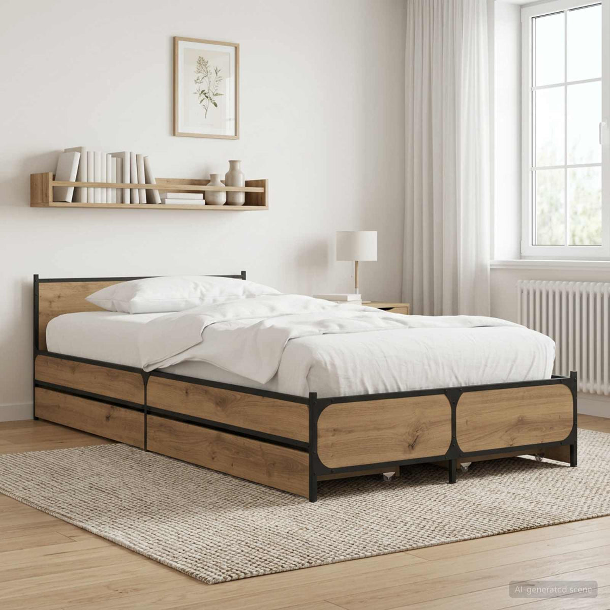 Bedframe met Hoofdeinde met lade Artisanaal eiken 80 x 200 cm is nu te koop bij PeponiXL, paradijselijk wonen!