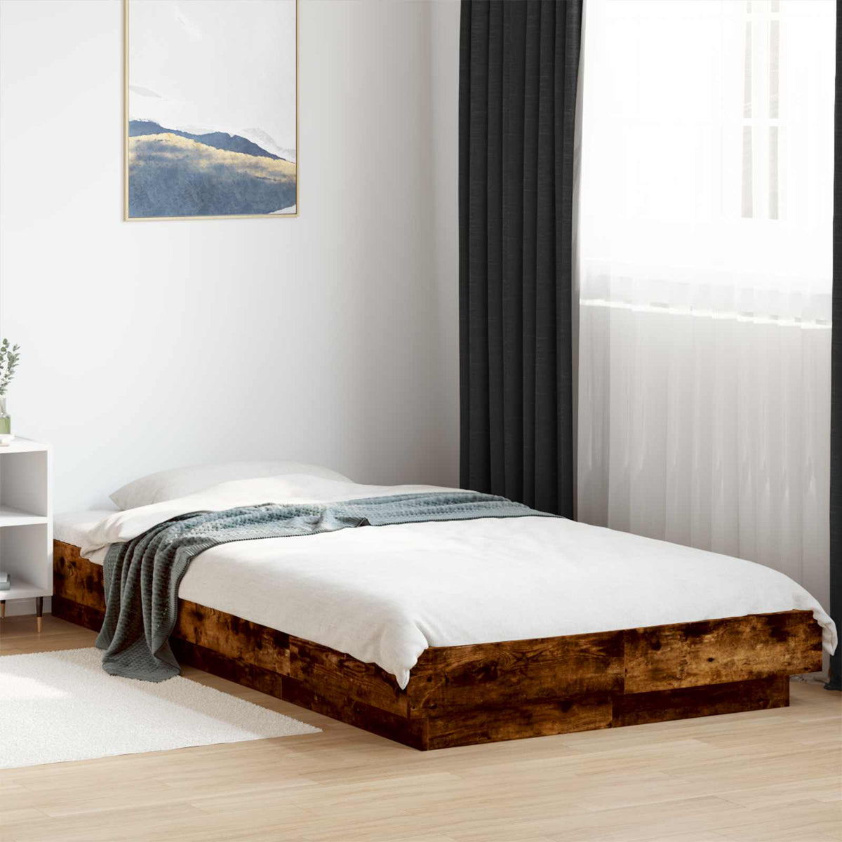 Vloerbedframe Gerookt eiken 80 x 210 cm Bewerkt hout is nu te koop bij PeponiXL, paradijselijk wonen!