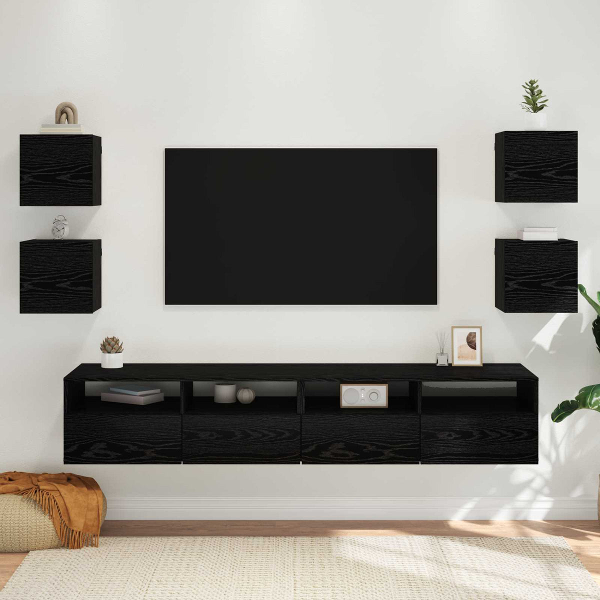 Wandgemonteerde TV-kast 4 pcs Zwart eiken 30,5 x 30 x 30 cm is nu te koop bij PeponiXL, paradijselijk wonen!