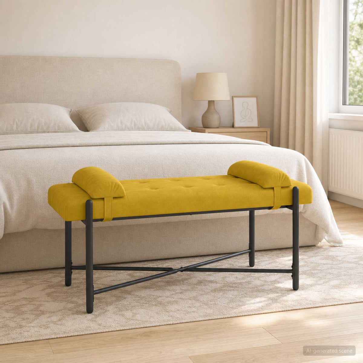 Knop-gestept Bankje met Kussens Geel 110 x 40 x 46 cm fluweel is nu te koop bij PeponiXL, paradijselijk wonen!