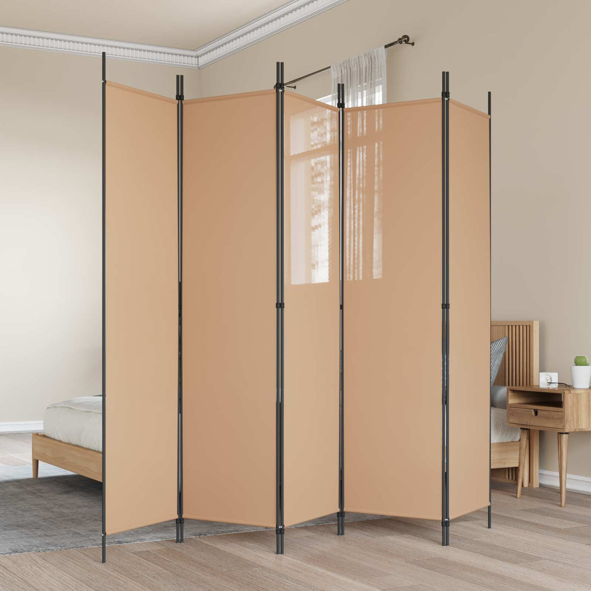 5-Panel Room Divider Beige 250 x 200 cm Stof is nu te koop bij PeponiXL, paradijselijk wonen!