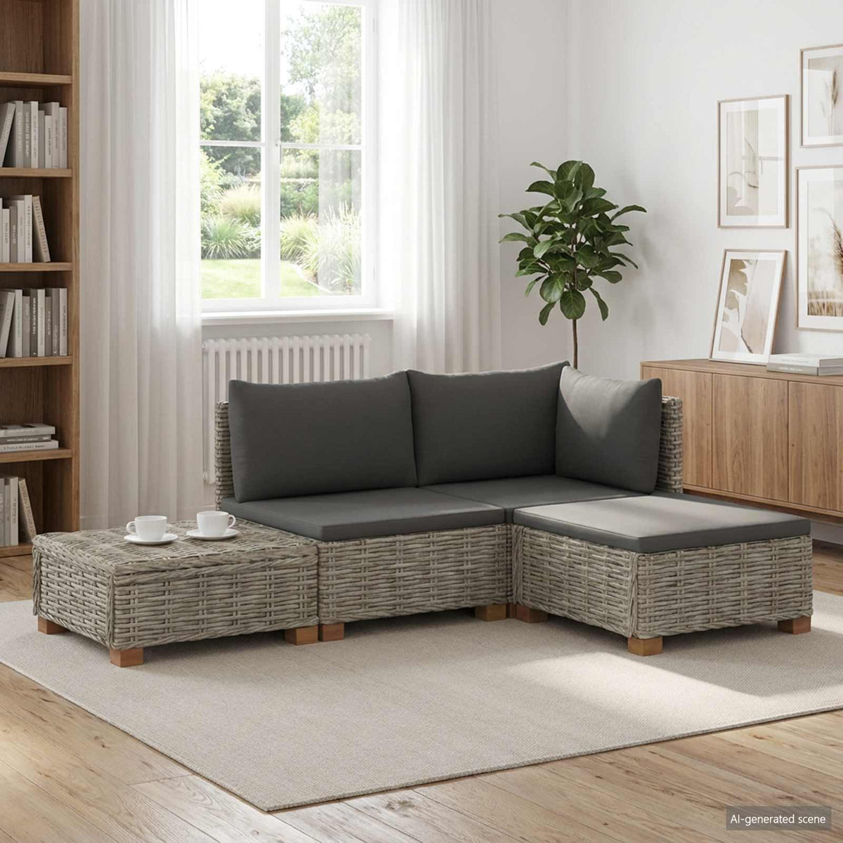 4 st Rieten Loungeset met Kussens GENDT Natuurlijk rattan is nu te koop bij PeponiXL, paradijselijk wonen!