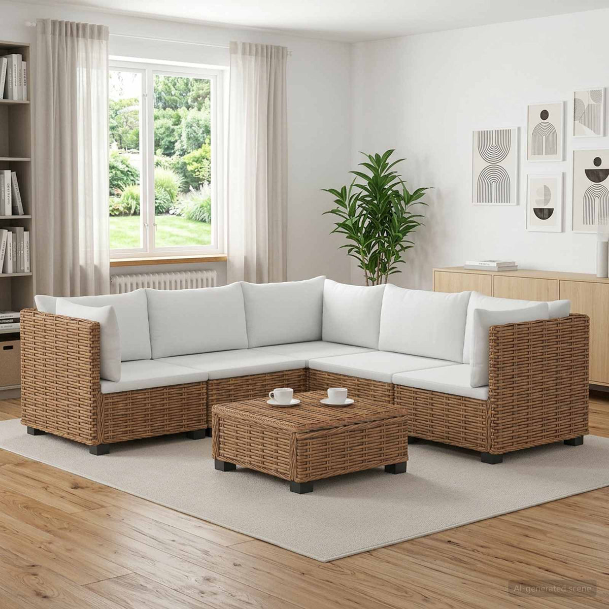 6 st Rieten Loungeset met Kussens GENDT Natuurlijk rattan is nu te koop bij PeponiXL, paradijselijk wonen!