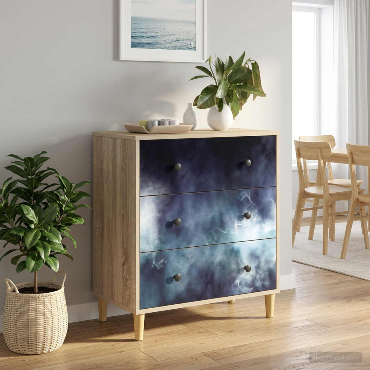 Ladekast RAALTE Blauwe marmerprint 66 x 36,5 x 75 cm Sonoma is nu te koop bij PeponiXL, paradijselijk wonen!