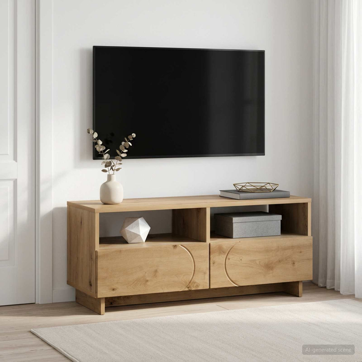 TV-standaard 90 x 34,5 x 40 cm Artisanaal eiken Bewerkt hout is nu te koop bij PeponiXL, paradijselijk wonen!
