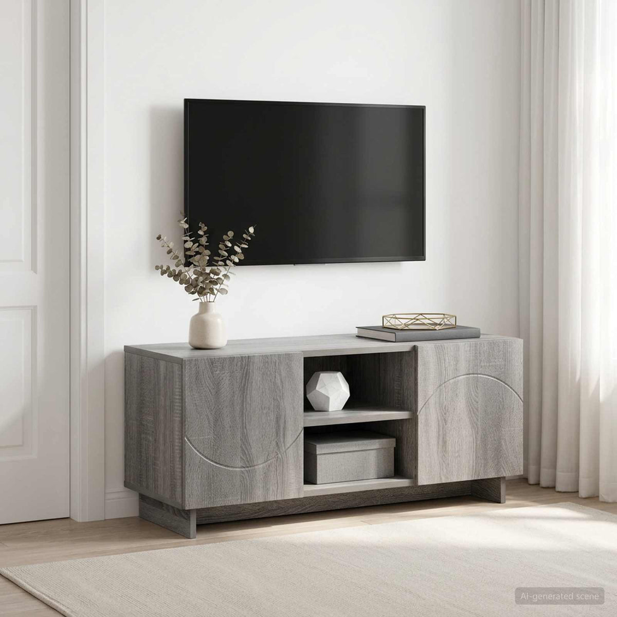TV-standaard 90 x 34,5 x 40 cm Grijs Sonoma Bewerkt hout is nu te koop bij PeponiXL, paradijselijk wonen!