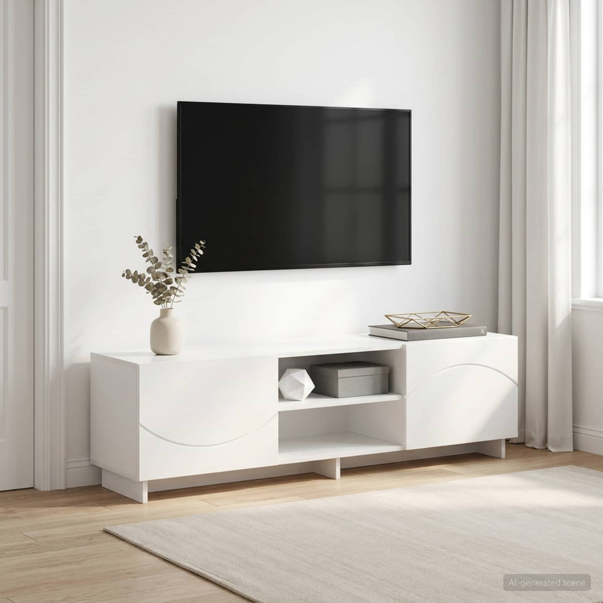 TV-standaard 140 x 34,5 x 40 cm Wit Bewerkt hout is nu te koop bij PeponiXL, paradijselijk wonen!