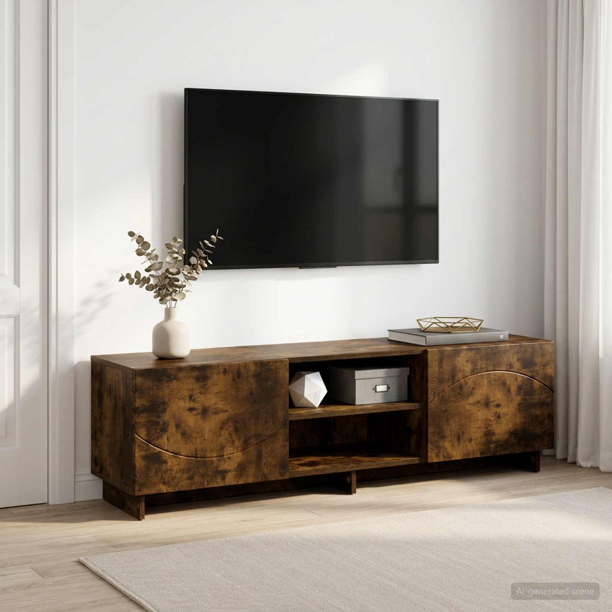 TV-standaard 140 x 34,5 x 40 cm Gerookt eiken Bewerkt hout is nu te koop bij PeponiXL, paradijselijk wonen!