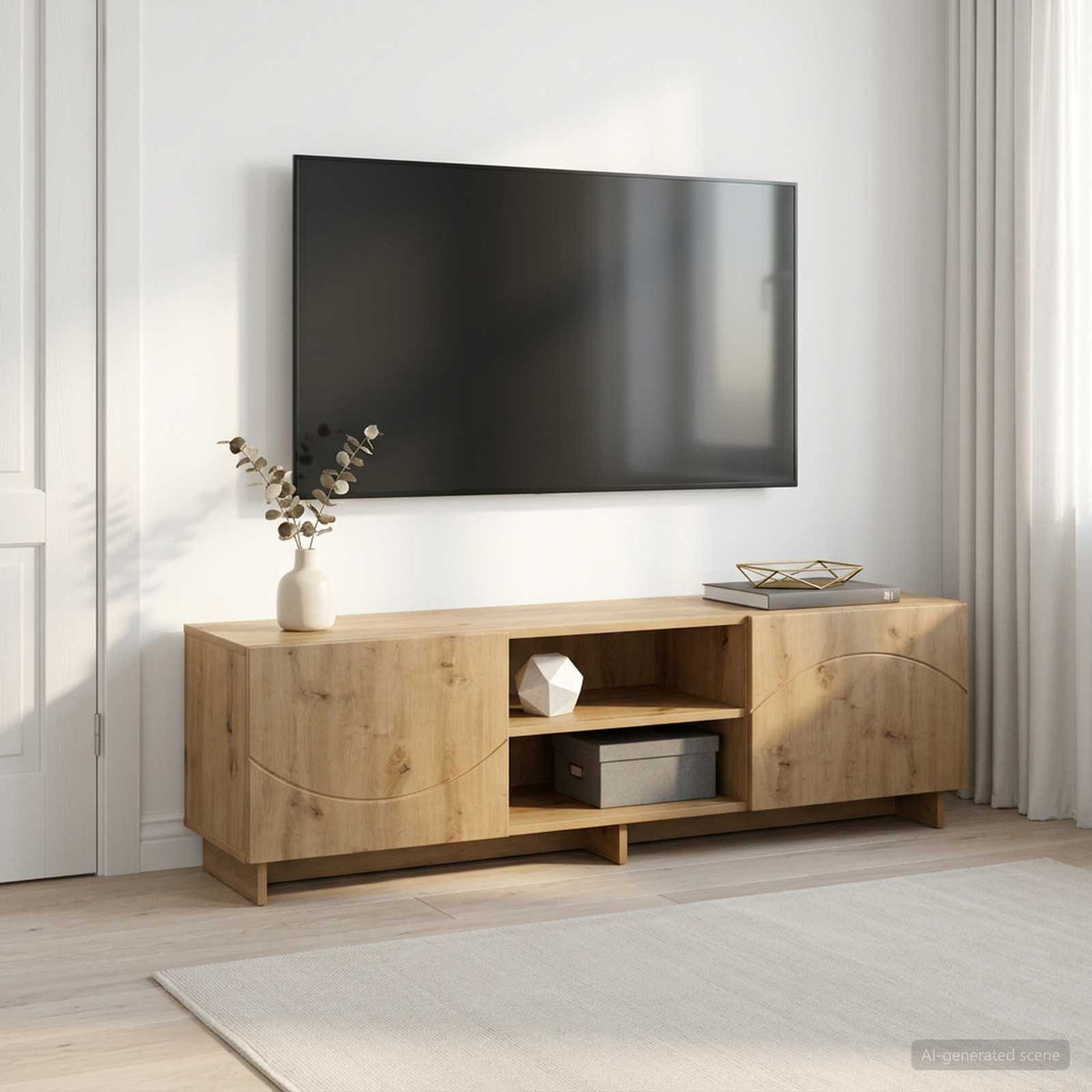 TV-standaard 140 x 34,5 x 40 cm Artisanaal eiken Bewerkt hout is nu te koop bij PeponiXL, paradijselijk wonen!