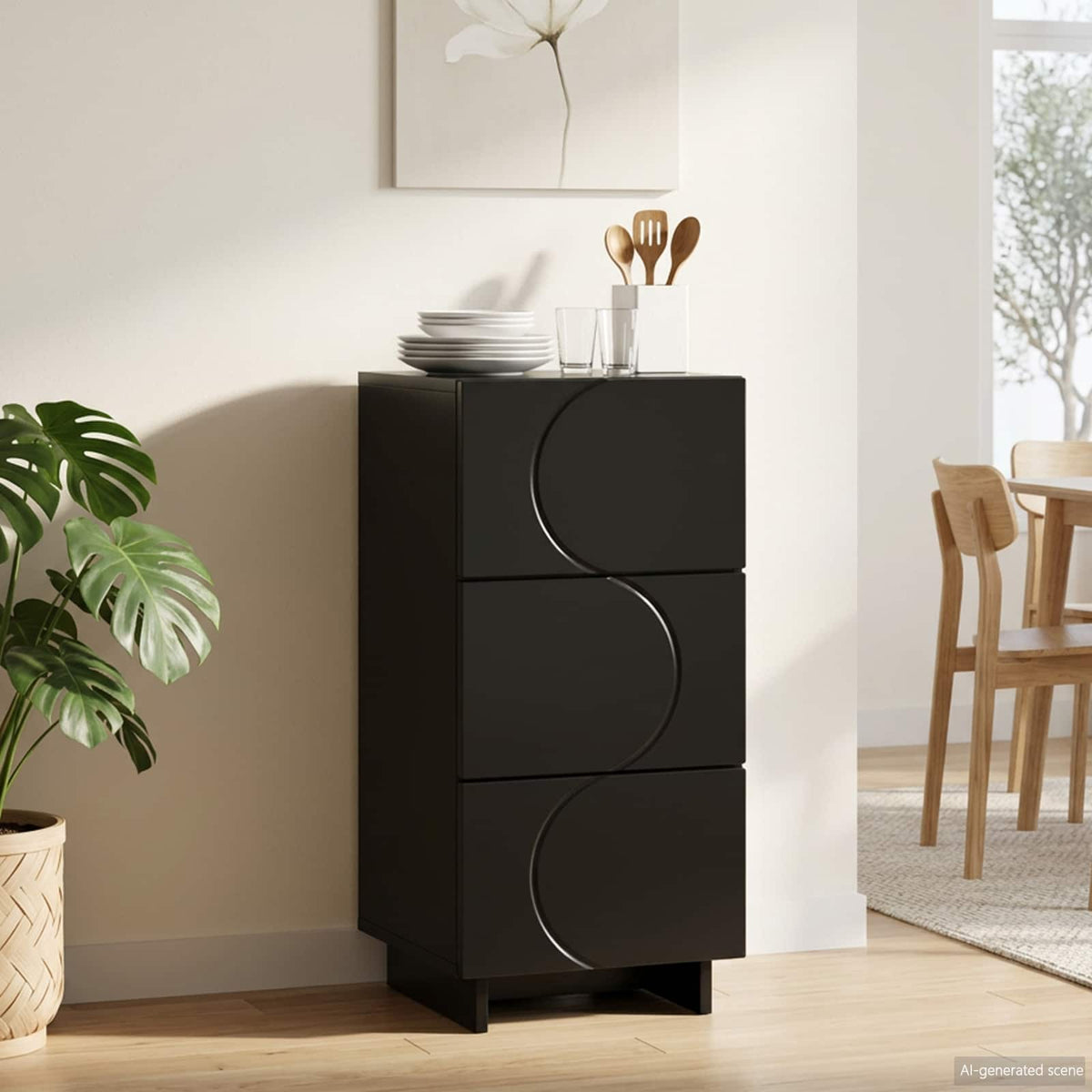 Dressoir Zwart 33.5 x 34.5 x 75 cm Bewerkt hout is nu te koop bij PeponiXL, paradijselijk wonen!