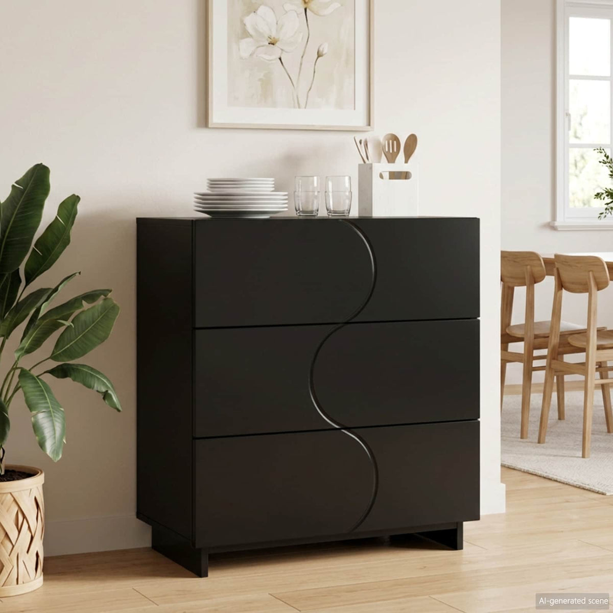 Dressoir Zwart 70 x 38 x 75 cm Bewerkt hout is nu te koop bij PeponiXL, paradijselijk wonen!