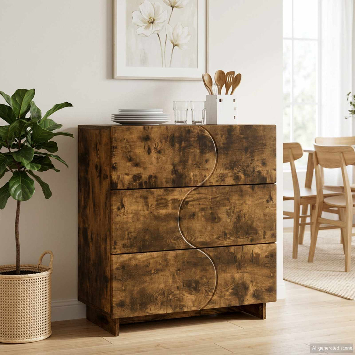 Dressoir Gerookt eiken 70 x 38 x 75 cm Bewerkt hout is nu te koop bij PeponiXL, paradijselijk wonen!