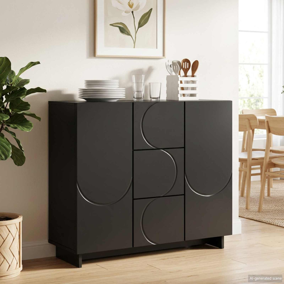 Dressoir Zwart 85,5 x 31 x 75 cm Bewerkt hout is nu te koop bij PeponiXL, paradijselijk wonen!