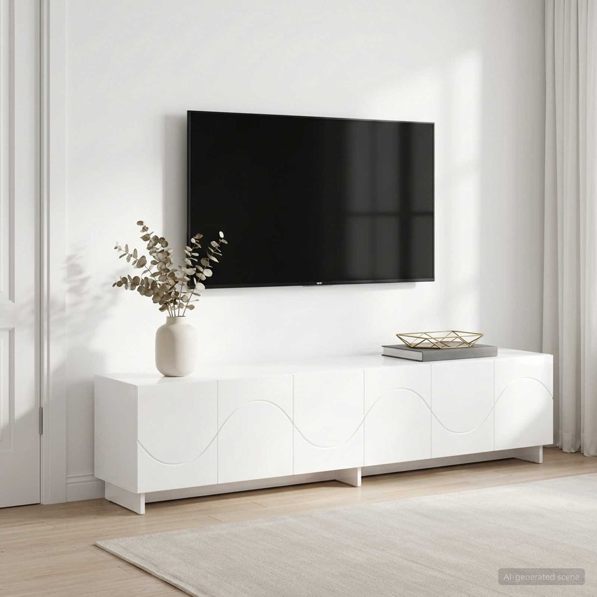 tv-meubel 180 x 34,5 x 40 cm Hoogglans Wit Bewerkt hout is nu te koop bij PeponiXL, paradijselijk wonen!