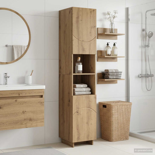 Badkamerkast Artisanaal eiken 36.5 x 38 x 180 cm Bewerkt hout is nu te koop bij PeponiXL, paradijselijk wonen!