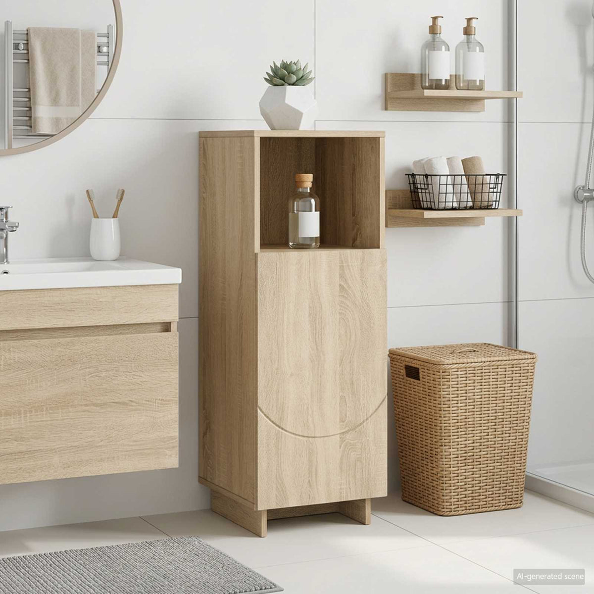 Badkamerkast Sonoma Eiken 36,5 x 38 x 95 cm Bewerkt hout is nu te koop bij PeponiXL, paradijselijk wonen!