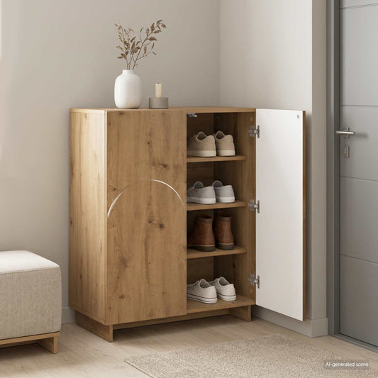 Schoenenkast 73 x 38 x 87,5 cm Bewerkt hout Artisanaal eiken is nu te koop bij PeponiXL, paradijselijk wonen!
