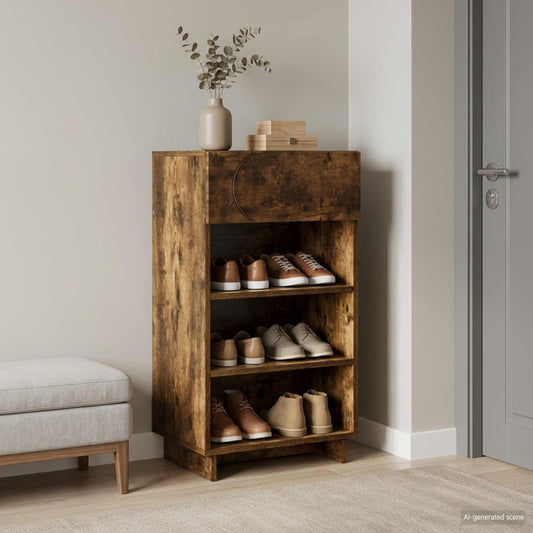 Schoenenkast 48 x 38 x 87,5 cm Bewerkt hout Gerookt eiken is nu te koop bij PeponiXL, paradijselijk wonen!