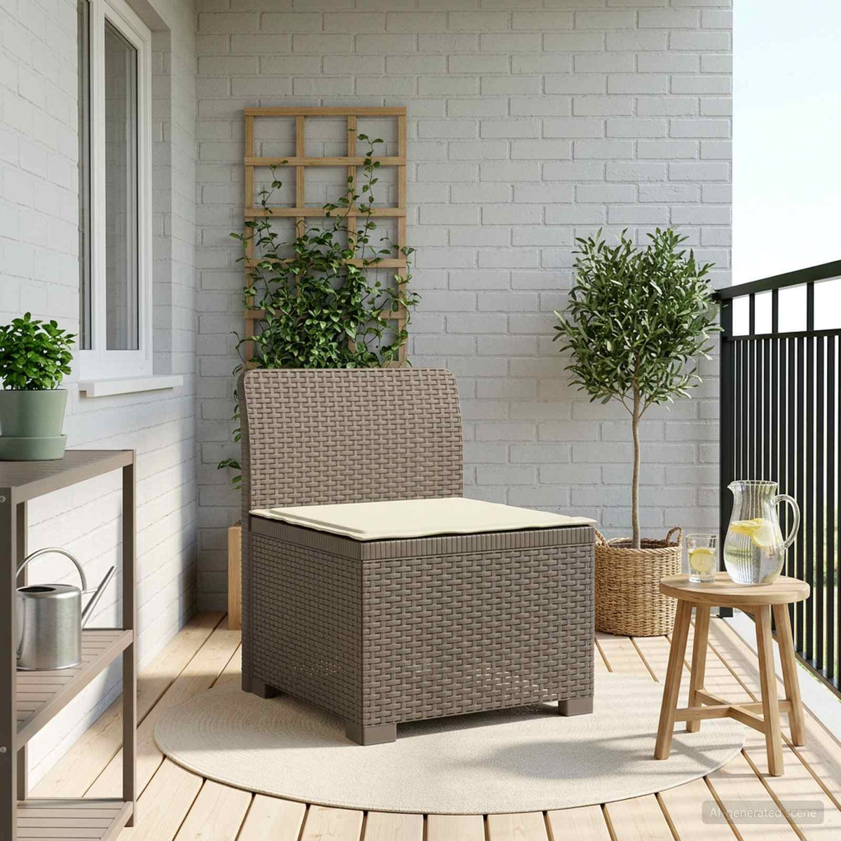 Eénpersoons Tuinbank met Kussen Rattan Look PP Lichtgrijs is nu te koop bij PeponiXL, paradijselijk wonen!