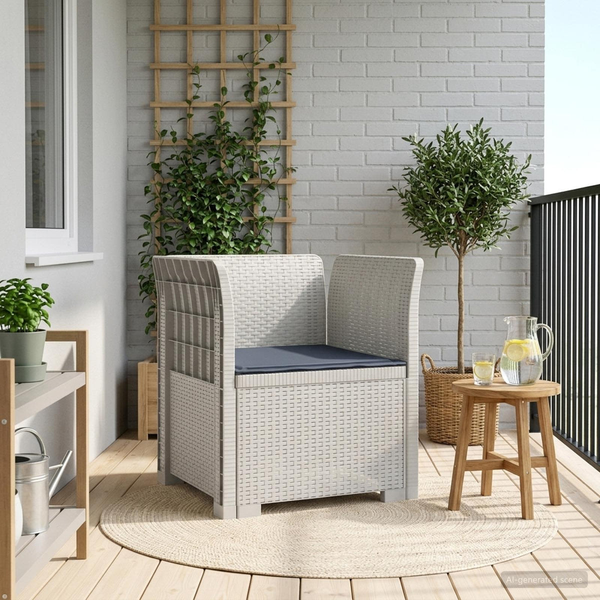 Eénpersoons Fauteuil met Kussen Rattan Look PP Wit is nu te koop bij PeponiXL, paradijselijk wonen!