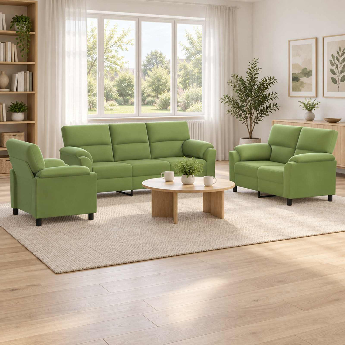 vidaXL Bankstel 3 pcs Lichtgroen fluweel