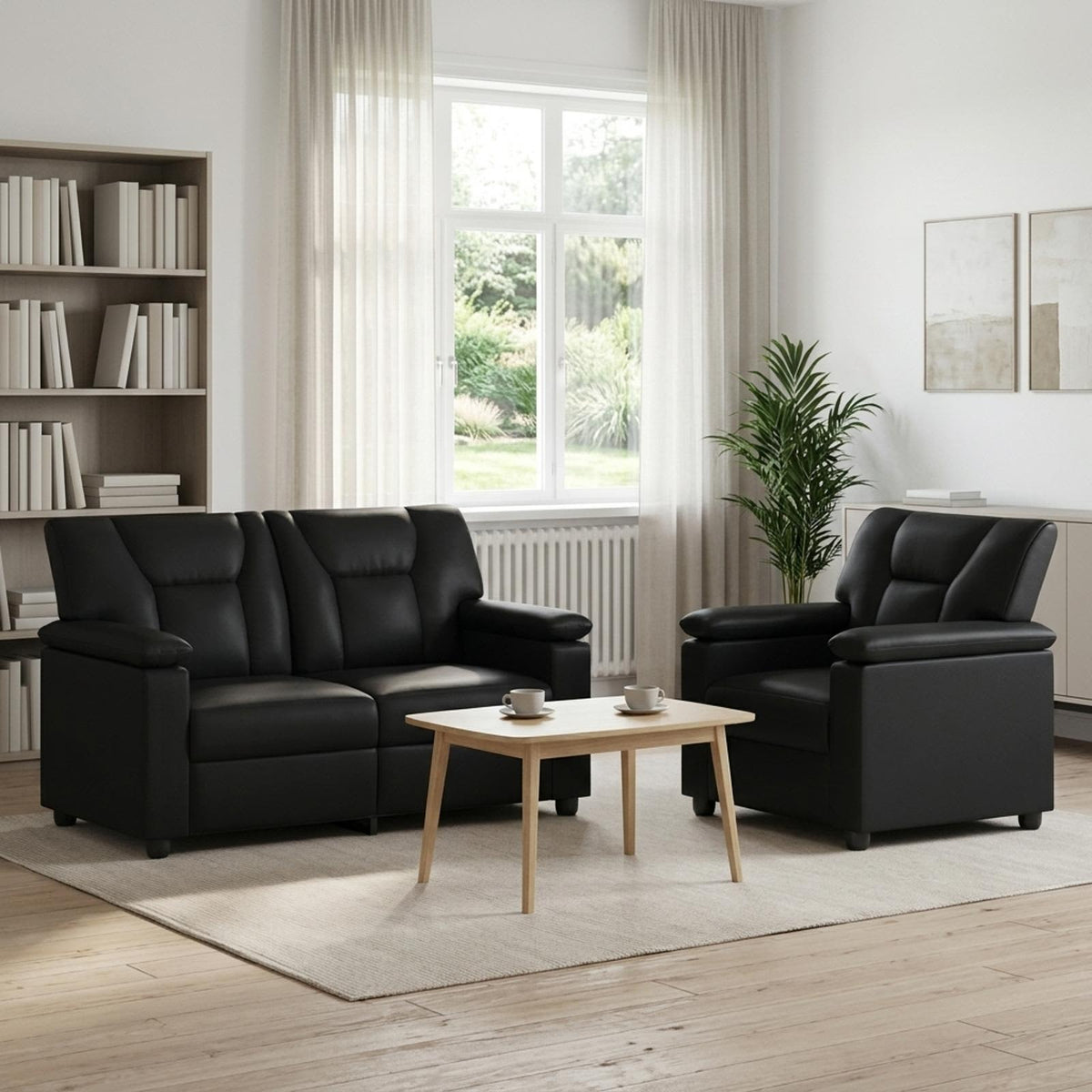 Bankstel 2 pcs Zwart Kunstleer is nu te koop bij PeponiXL, paradijselijk wonen!