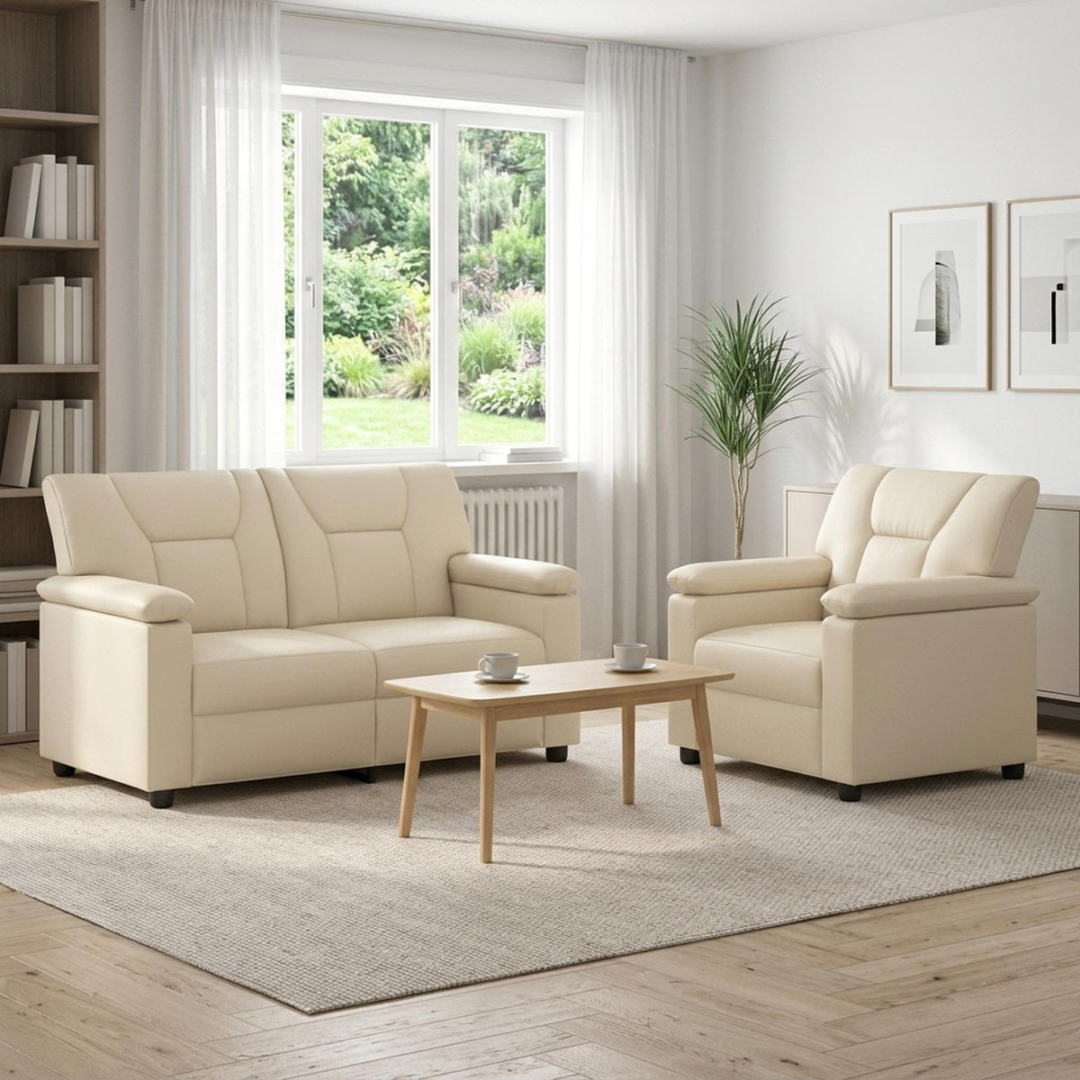 Bankstel 2 pcs Crèmekleurig Kunstleer is nu te koop bij PeponiXL, paradijselijk wonen!